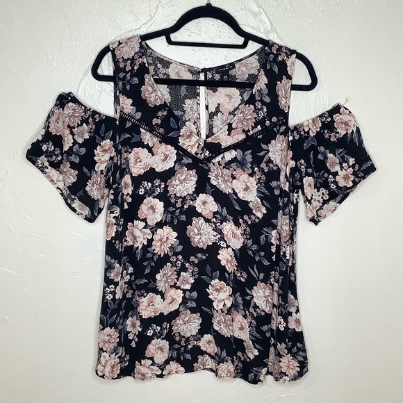 torrid 00 floral cold shoulder v neck blouse size M/L or 10 EUC - Picture 2 of 14